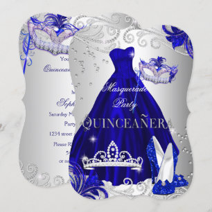 Maskerade Quinceanera Blau Silber Kleid Absätze Einladung