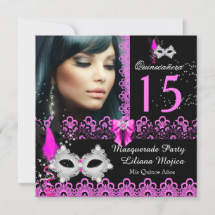 Maskerade Quinceanera-Party Hot Pink Spitze Einladung