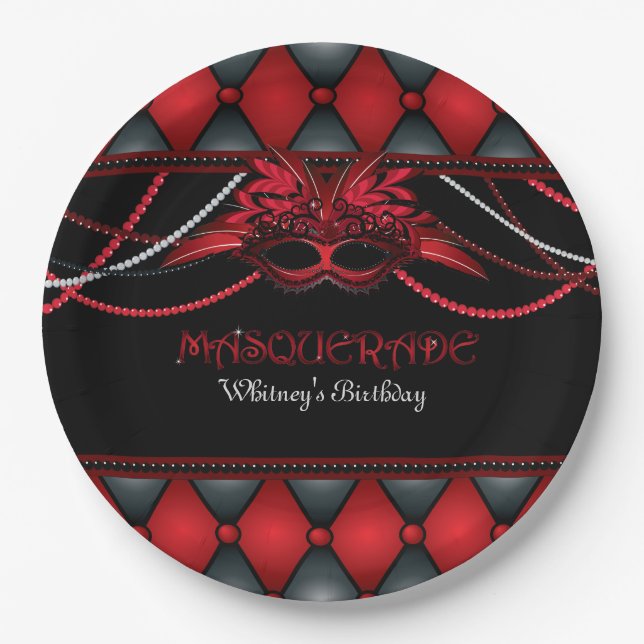 Maskerade-, Rotes u. SchwarzesParty 9 Pappteller (Vorderseite)
