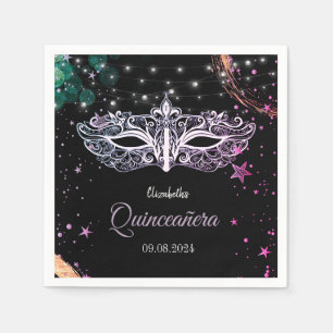 Maskerade, Sterne Chic Maske Quinceañera Serviette