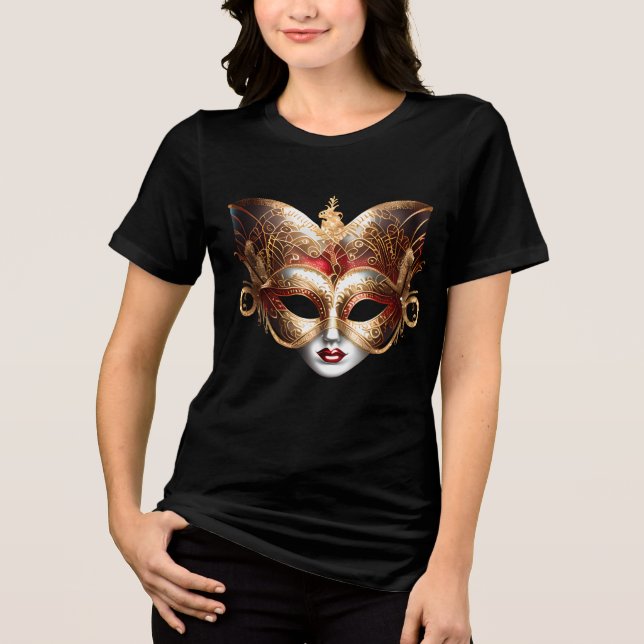 Maskerin Maskerin Maske Gold Rote elegante Dame Tri-Blend Shirt (Vorderseite)