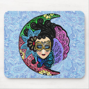 Maskierte Frau und Halbmond Mousepad