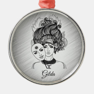Maskierte Lady Gemini Zodiac Symbol und Zeichen Ornament Aus Metall