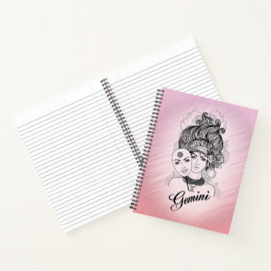 Maskierte Lady Gemini Zodiac Symbol und Zeichen Ro Notizbuch