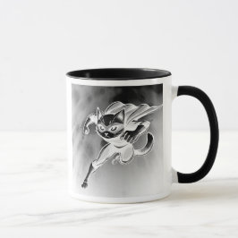 Maskierte Superkatze während des Fluges. Tasse