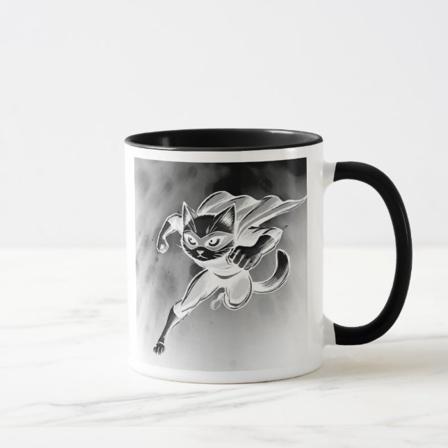 Maskierte Superkatze während des Fluges. Tasse (Rechts)