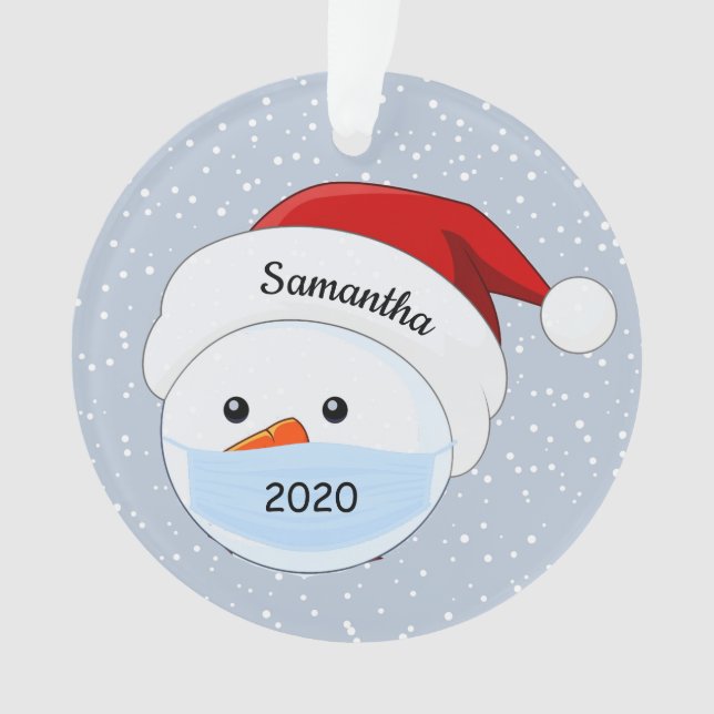 Maskierter Schneemann mit Weihnachtsmannmütze Akry Ornament (Vorderseite)