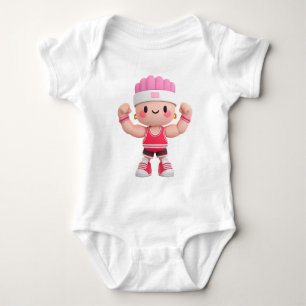 Maskottchen zeigt Muskeln – starker Cartoon-Athlet Baby Strampler