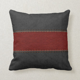 Maskulinarisches schwarzes und rotes Leder Kissen