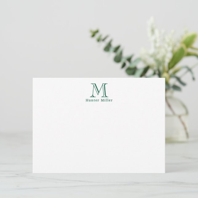 Maskuline Grüne erste Monogramm und Name Flat Note (Stehend Vorderseite)