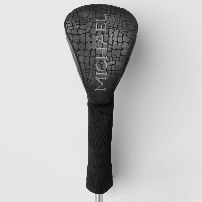 Maskuline Imitate Schwarzes Leder Personalisiert Golf Headcover (Vorderseite)