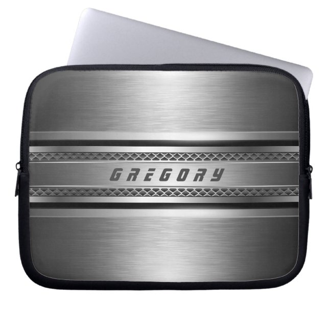 Maskuline Imitate Silbergraue Streifen Design Laptopschutzhülle (Vorderseite)