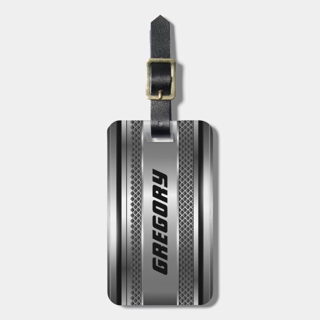 Maskuline Imitate Silver Stripes Design monogramie Gepäckanhänger (Vorderseite vertikal)