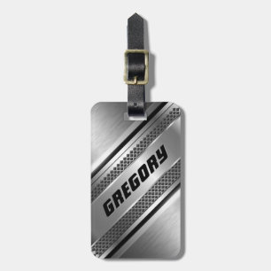 Maskuline Imitate Silver Stripes Design Monogrammi Gepäckanhänger