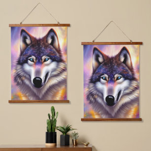 Maskuline Magnificence of the Wolf Wandteppich Mit Holzrahmen