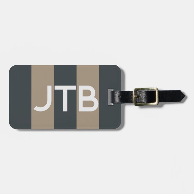 Maskuline Minimalistisch gestreifte Monogramm-Gepä Gepäckanhänger (Vorderseite horizontal)
