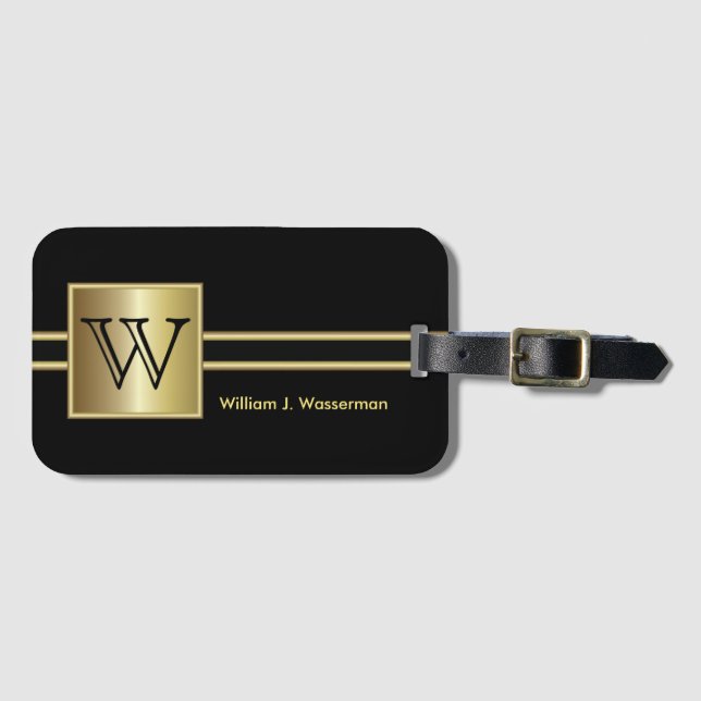 Maskuline Monogram Führungskraft Style - Black & G Gepäckanhänger (Vorderseite (Horizontal))