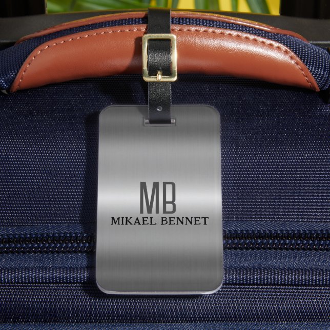 Maskuline Monogram Führungskraft Style - Silbermet Gepäckanhänger (Vorderseite Insitu 2)