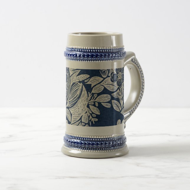Maskuline Navy Blauer Effekt Indigofloral überall Bierglas (VorderseiteRechts)