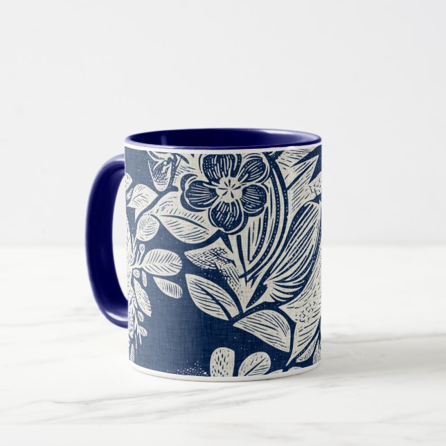Maskuline Navy Blauer Effekt Indigofloral überall Tasse (Vorderseite Links)