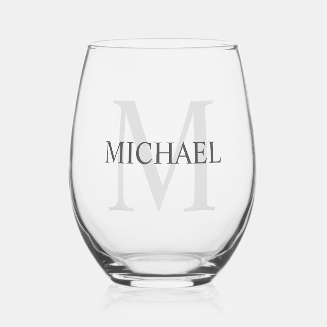 Maskuline Personalisierte Monogramm und Name Weinglas Ohne Stiel (Vorderseite)