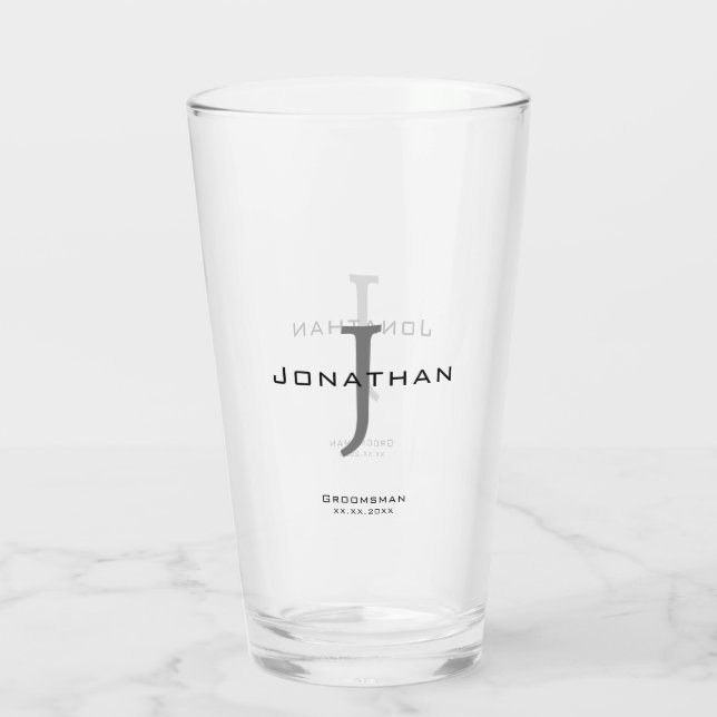 Maskuline Schwarz-Weiß-Anfangsbuchstaben + Name Mo Glas (Rückseite)