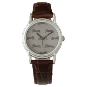 Maskuline Schwarze und Tan Classic Pferde Armbanduhr