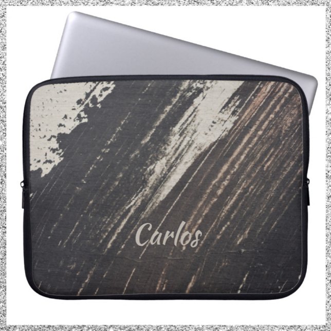 Maskuline und moderne schwarze und beige Pinselstr Laptopschutzhülle (Von Creator hochgeladen)