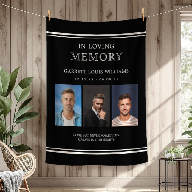 Maskulinisches Foto im Gedächtnis Fleecedecke (Masculine Memorial Photo In Loving Memory Black and White  Fleece Blanket)