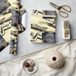 Maskulinstische Illustrierte Flugzeug Personalisie Geschenkpapier
