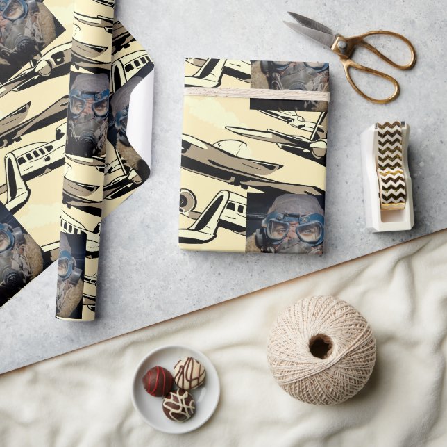 Maskulinstische Illustrierte Flugzeug Personalisie Geschenkpapier (Kunsthandwerk)