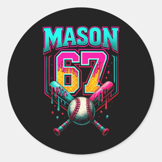 Mason 67 Funny Ice Cream Drip Baseball Ice Cream D Runder Aufkleber (Vorderseite)