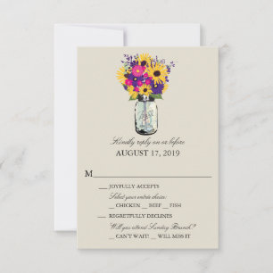 Mason-Glas-Gänseblümchen und Sonnenblumen   RSVP Karte