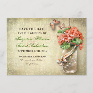 Mason-Glas & Korallenblumen Save-the-Date-Karten Save The Date