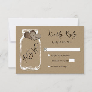 Mason-Glas-Kraftpapier-Hochzeit-RSVP RSVP Karte
