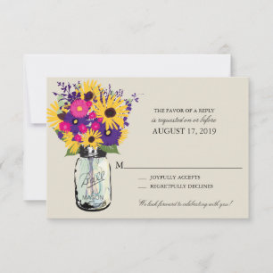 Mason-Glas-Margeriten und Sonnenblumen   RSVP Karte
