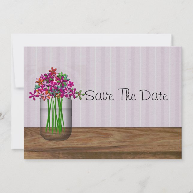Mason-Glas mit Blumen Save The Date (Vorderseite)
