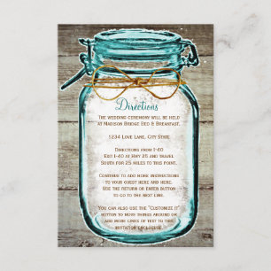 Mason-Glas-Rustikal-Holze-Hochzeitswegbeschreibung Begleitkarte