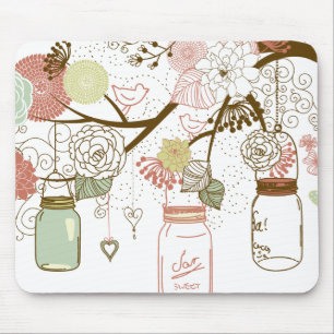 Mason Gläser und hübsche Blumen Mousepad