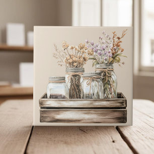 Mason-Gläser, Wildblumen in einem Holzkäserhaus Fliese