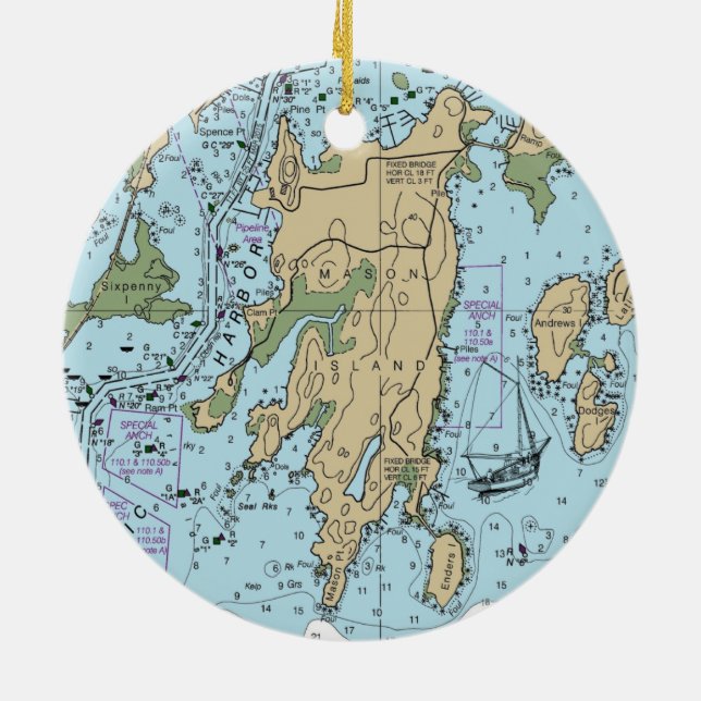 Mason Island Mystic CT Chart Keramik Ornament (Hinten)