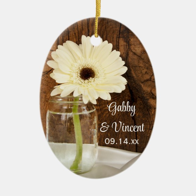 Mason Jar and White Daisy Country Wedding Keramikornament (Vorne)