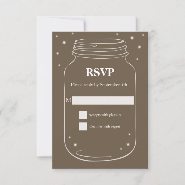 Mason Jar avec lucioles Mariage RSVP Brown (Devant)