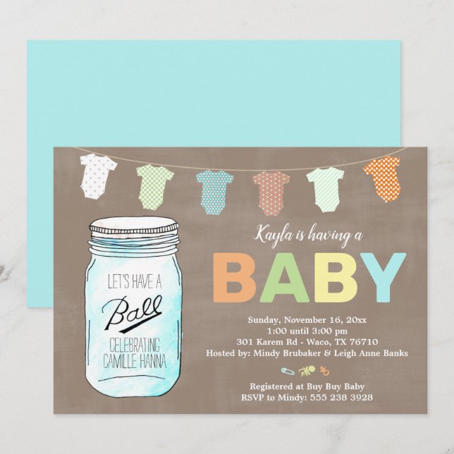 Mason Jar Baby Shower Einladungen (Vorne/Hinten)