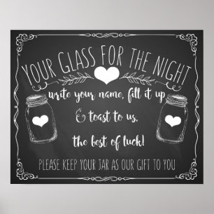 Mason jar Bar signieren Hochzeitsklatsche Poster