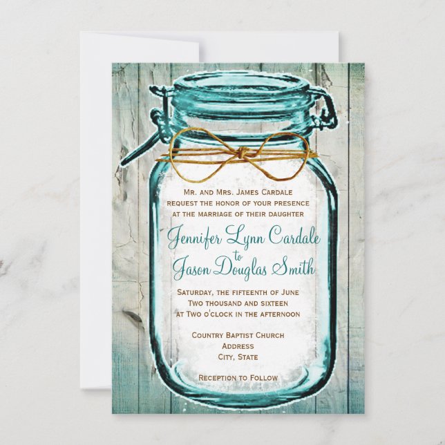 Mason Jar Barn Wood Rustic Wedding Einladungen (Vorderseite)