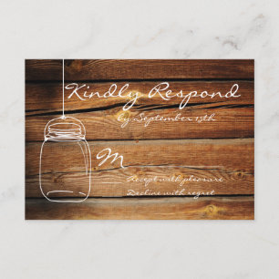 Mason Jar Barn Wood Wedding RSVP Cards