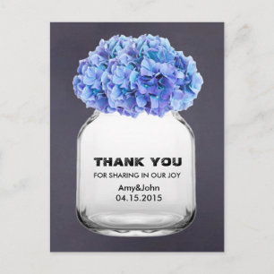 Mason jar blauen Hydrangea Dankeschön zur Kenntnis Postkarte