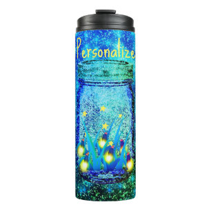 Mason Jar Blitze blühende Glühwürmchen blau Thermosbecher