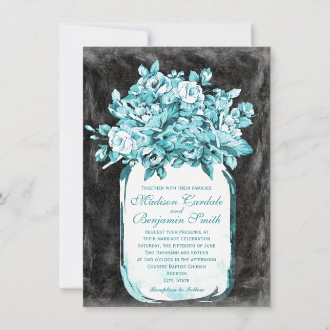 Mason Jar Blume Chalkboard Hochzeitseinladungen Einladung (Vorderseite)